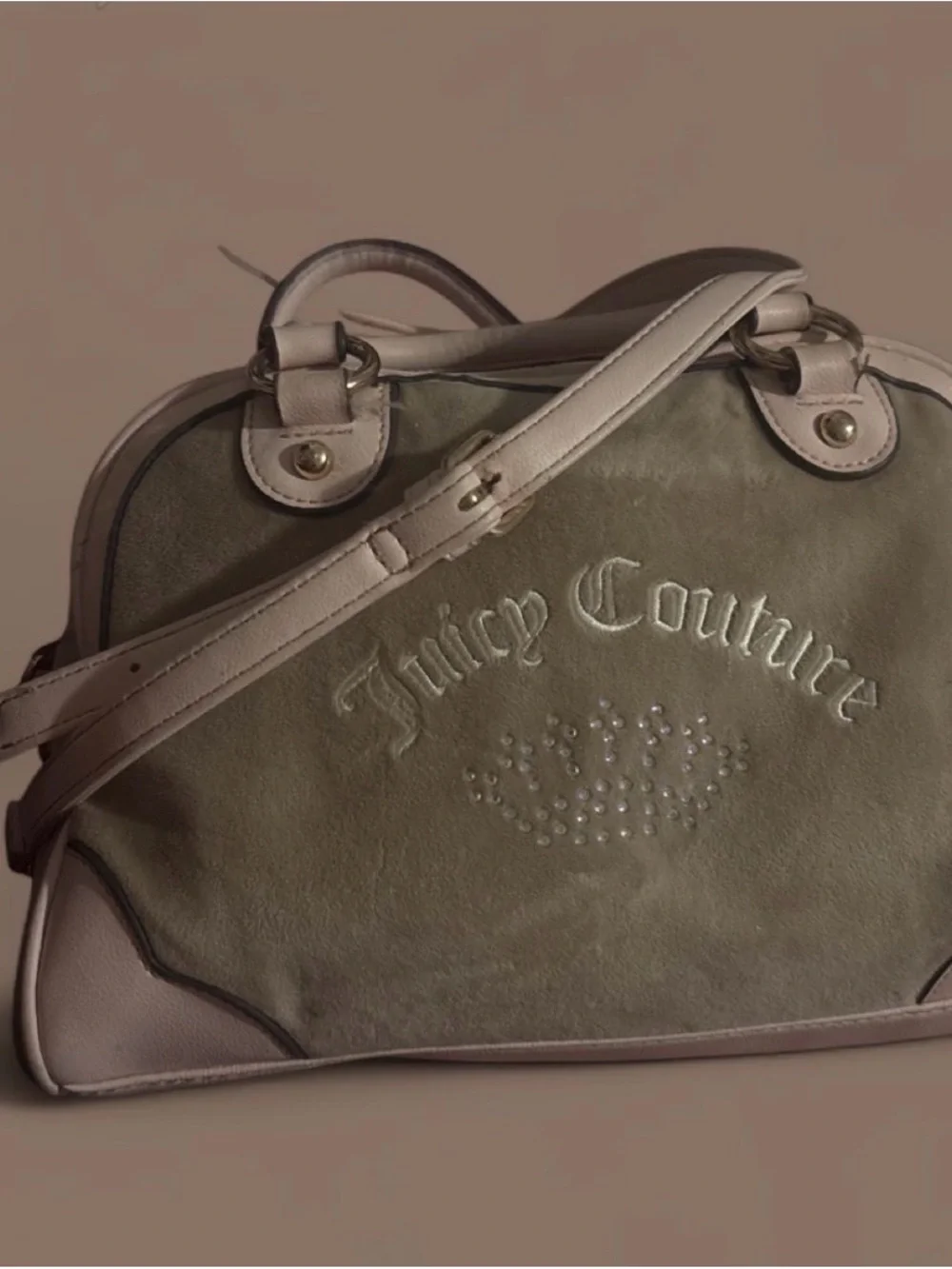 Juicy Couture Suede Satchel with Beige Trim